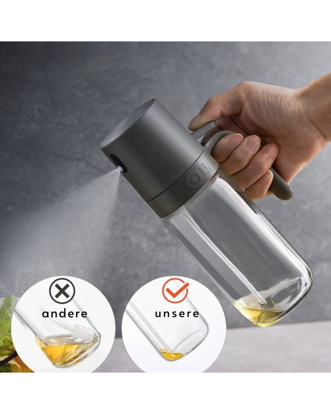 Ölsprüher aus Glas – feines Sprühen für fettarmes Kochen ohne Kleckern